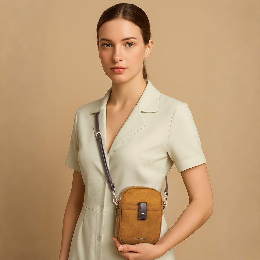 TID Brown Suede Crossbody Bag Phone Bag