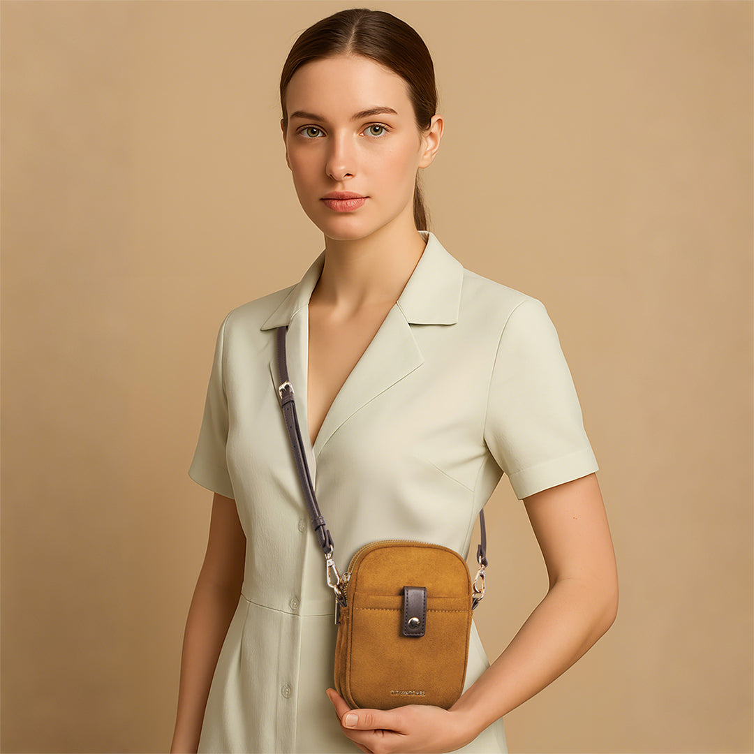 TID Brown Suede Crossbody Bag Phone Bag