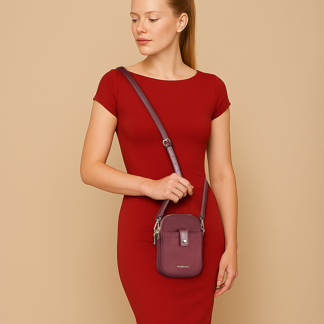 TID Burgundy Suede Crossbody Bag Phone Bag