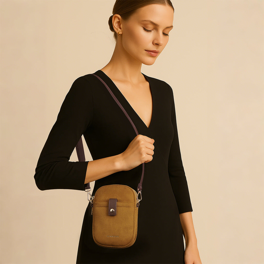 TID Brown Suede Crossbody Bag Phone Bag