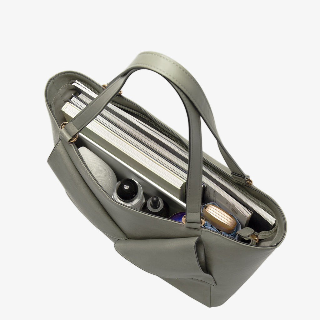 TID Gray Leather Tote Bag