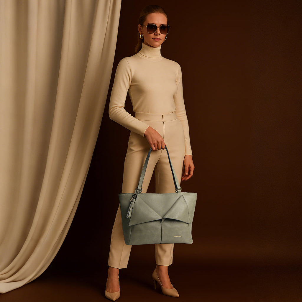 TID Gray Leather Tote Bag