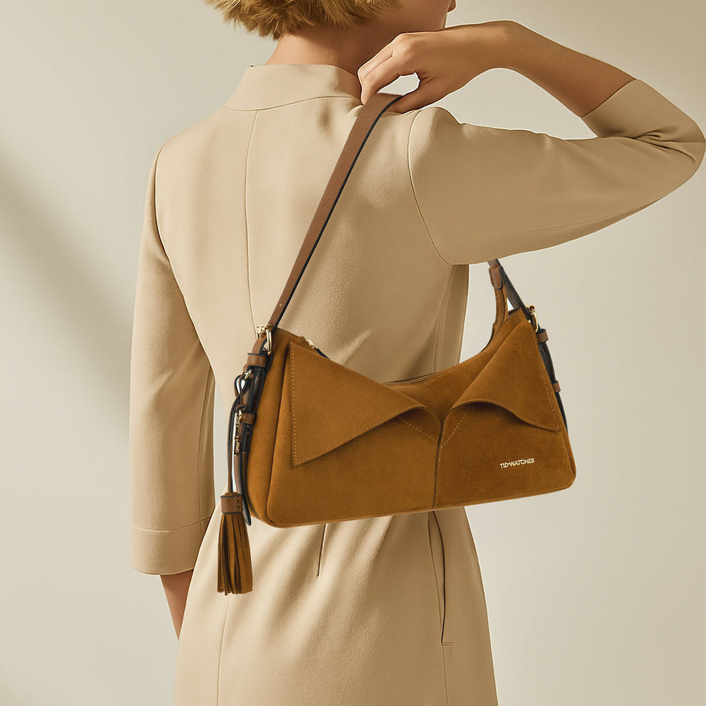 TID Brown Suede Handbag Shoulder Bag