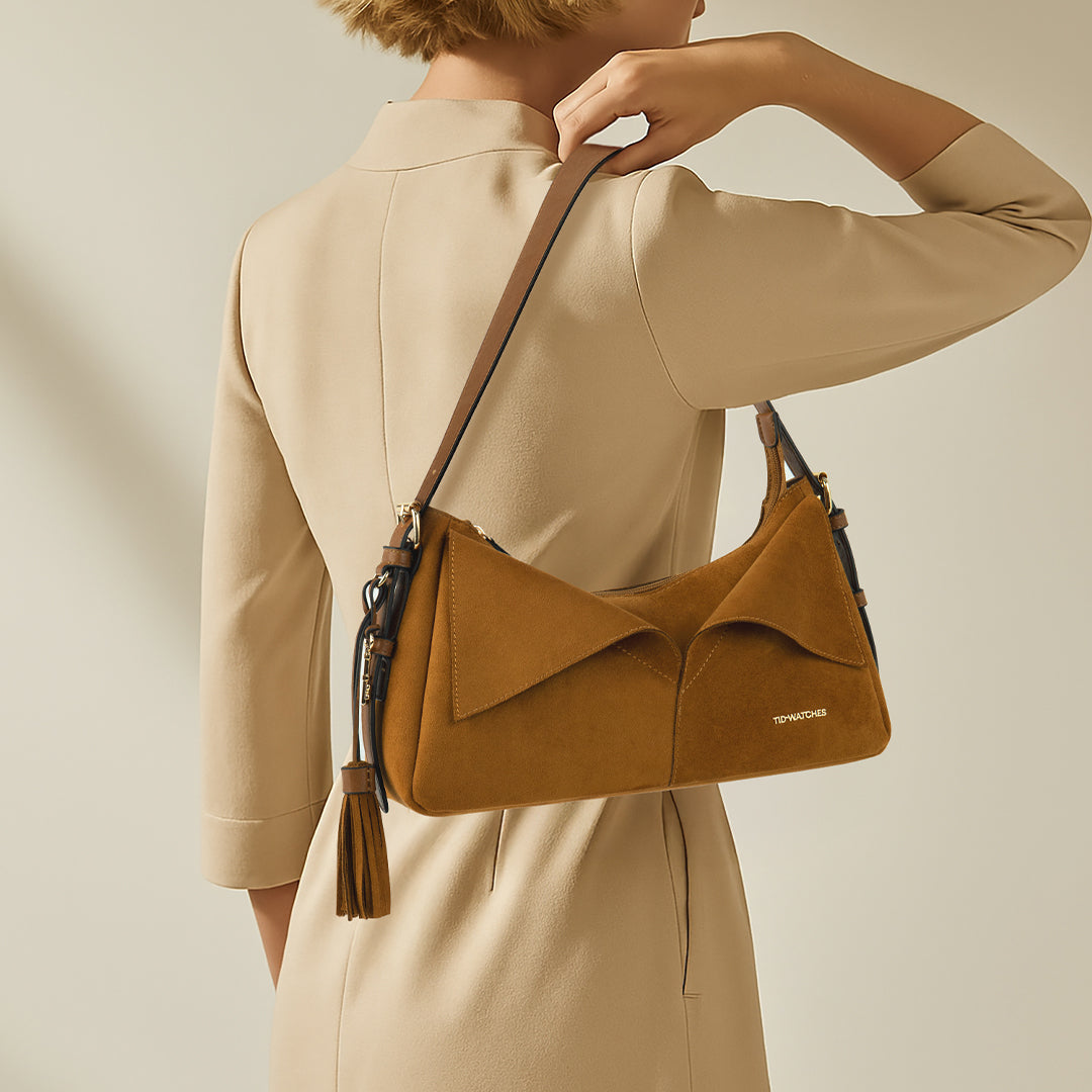 TID Brown Suede Handbag Shoulder Bag