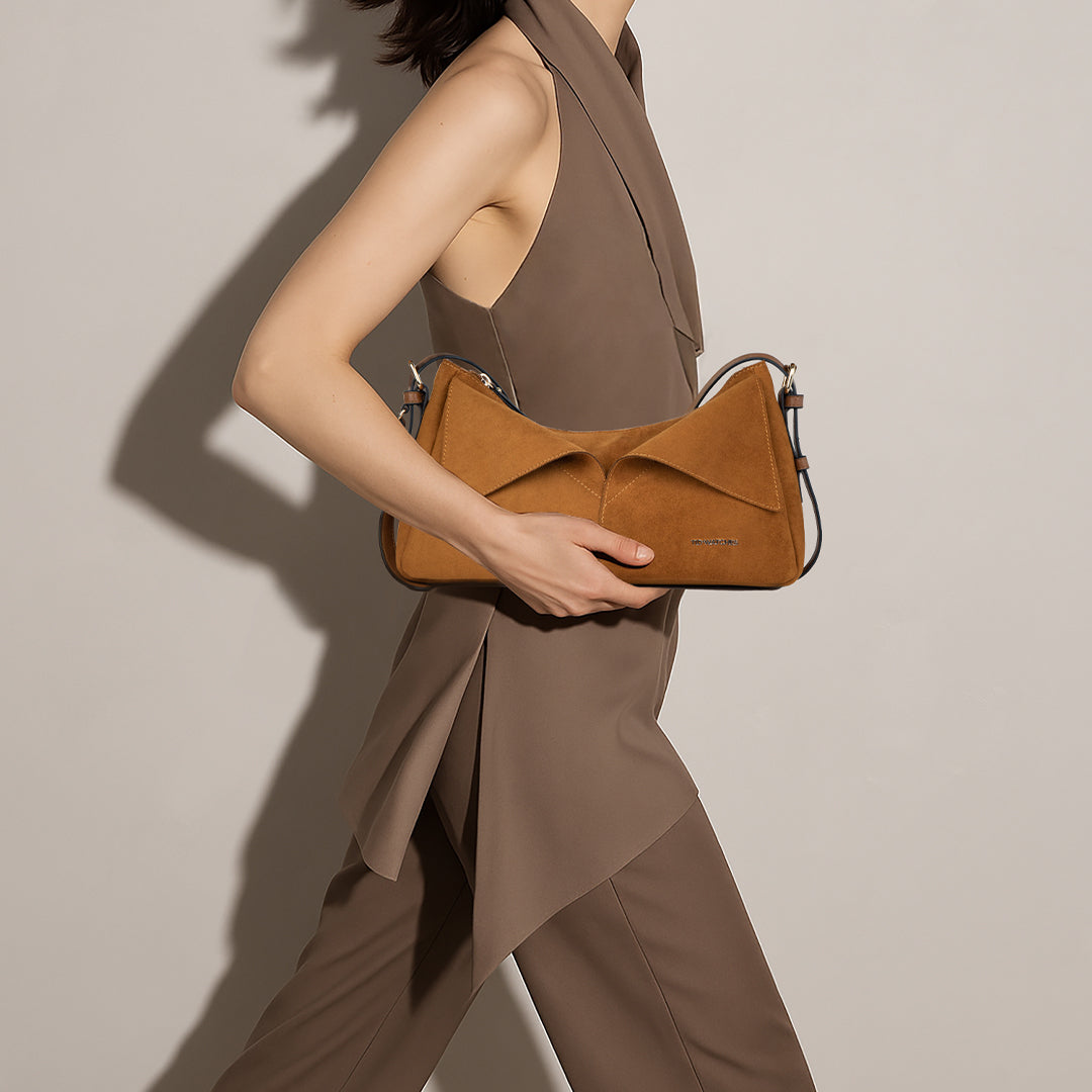 TID Brown Suede Handbag Shoulder Bag