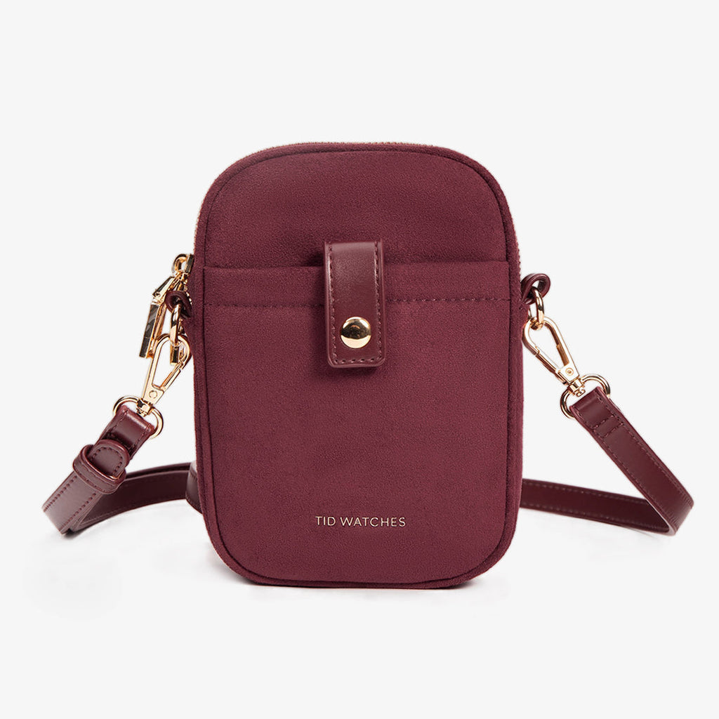 TID Burgundy Suede Crossbody Bag Phone Bag