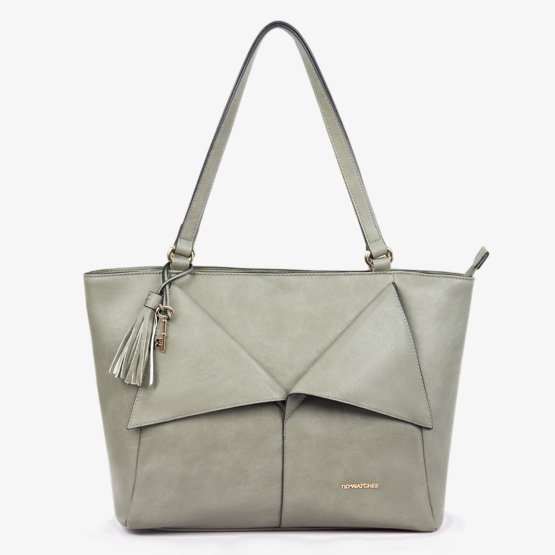 TID Gray Leather Tote Bag