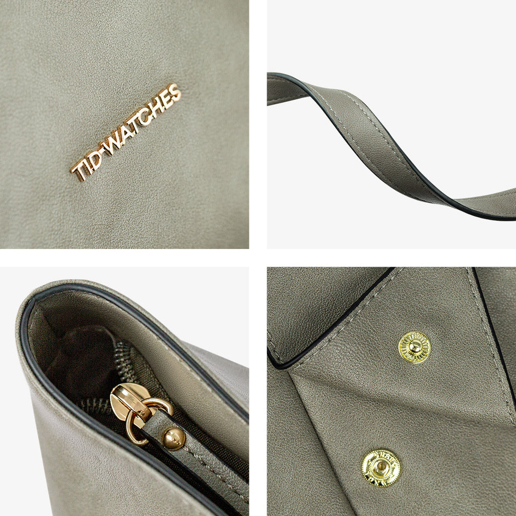 TID Gray Leather Tote Bag