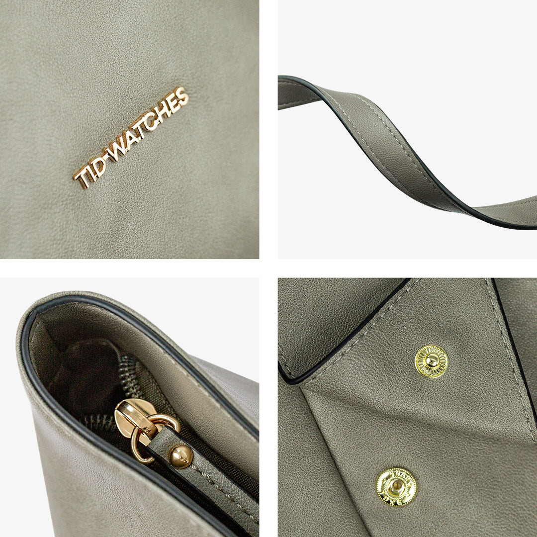 TID Gray Leather Tote Bag