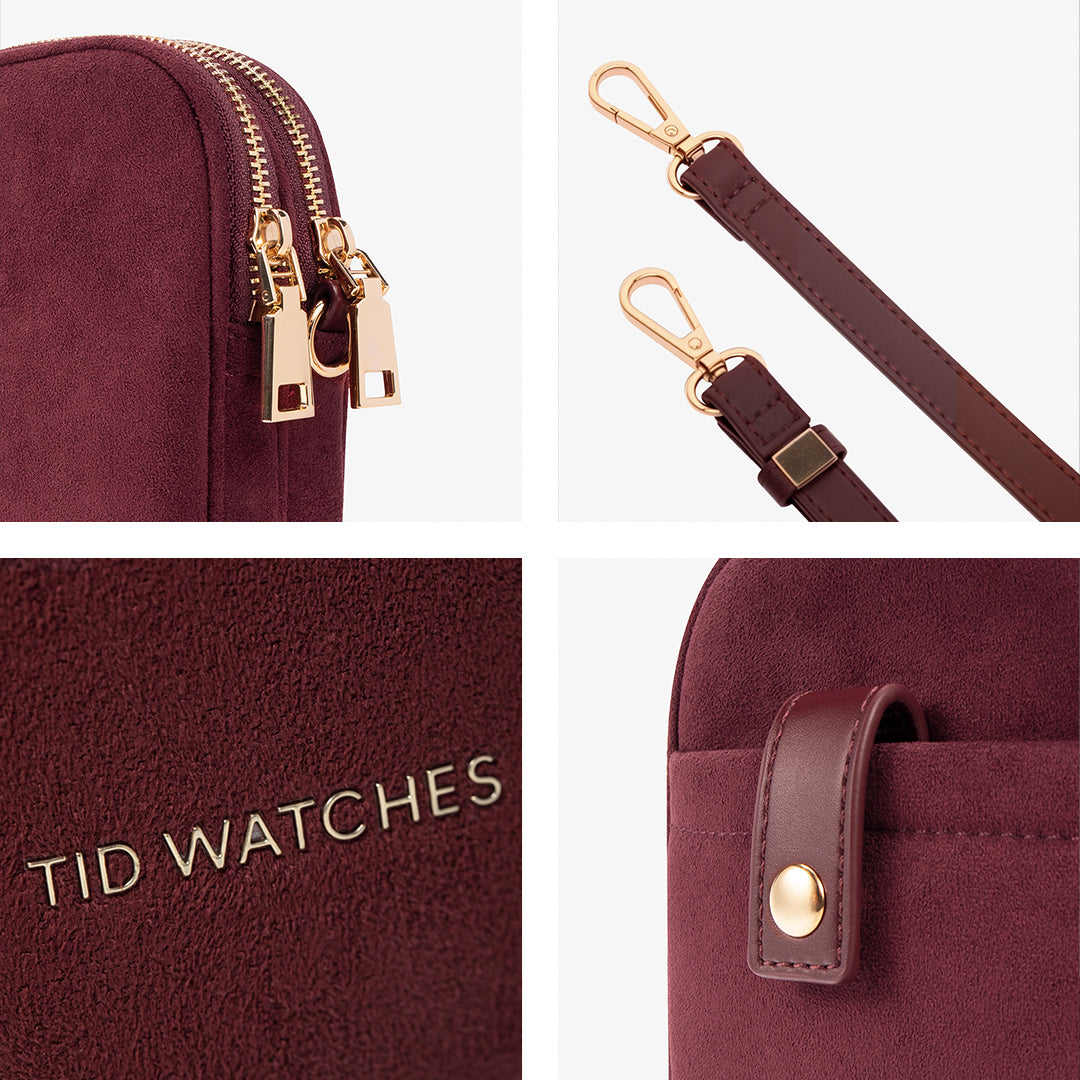 TID Burgundy Suede Crossbody Bag Phone Bag