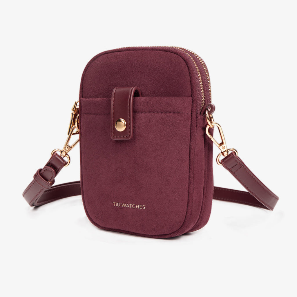 TID Burgundy Suede Crossbody Bag Phone Bag
