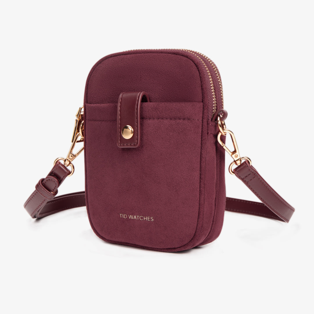 TID Burgundy Suede Crossbody Bag Phone Bag