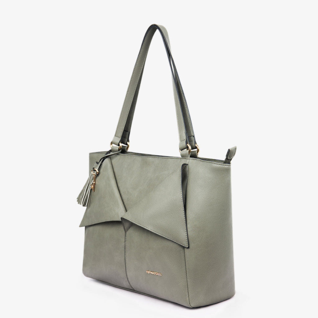 TID Gray Leather Tote Bag