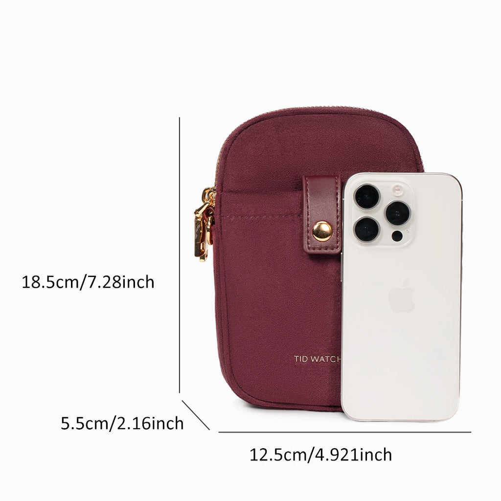 TID Burgundy Suede Crossbody Bag Phone Bag