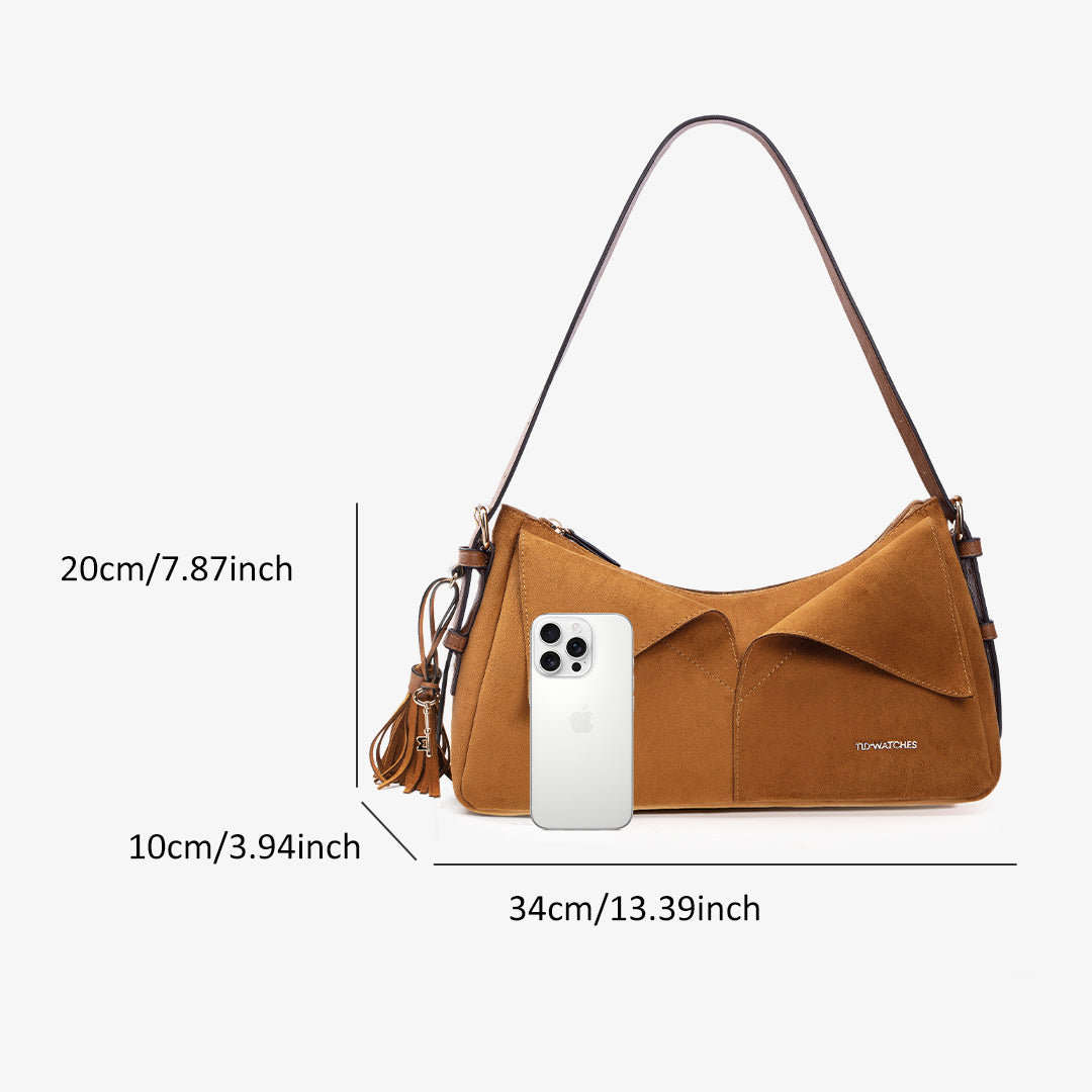 TID Brown Suede Handbag Shoulder Bag