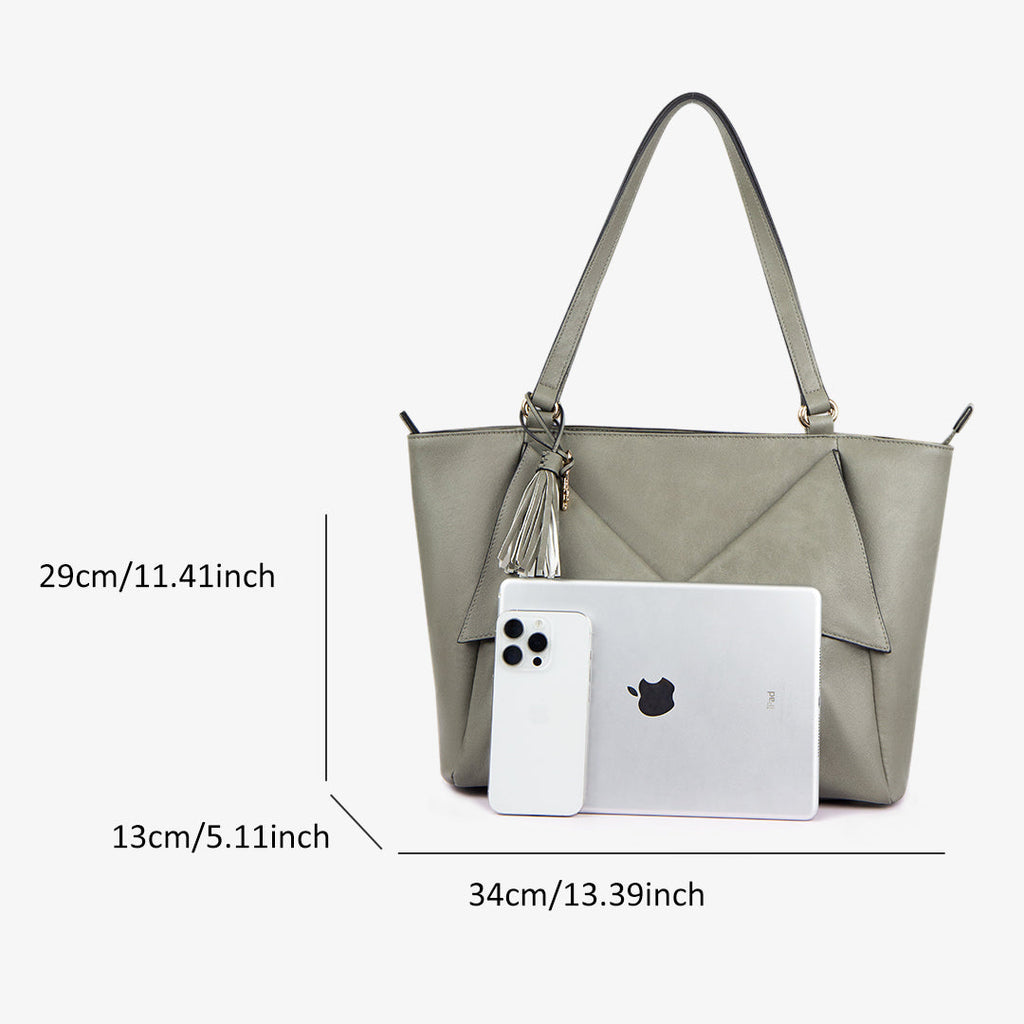TID Gray Leather Tote Bag