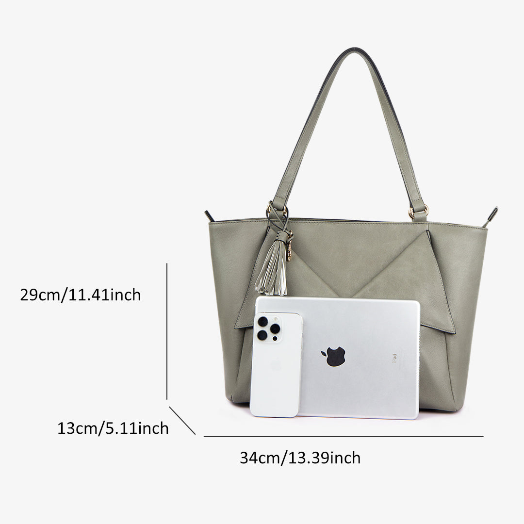 TID Gray Leather Tote Bag