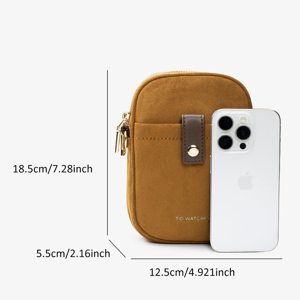 TID Brown Suede Crossbody Bag Phone Bag